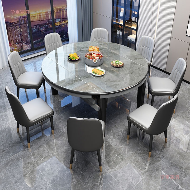 Slate Dining Table and Chair Combination Modern Simple Solid Wood Dining Table Household Small Apartment Variable Round Table Foldable Dining Table