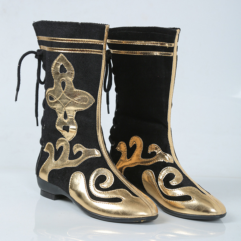 Black Ethnic Shoes Ethnic Minority Men's Shoes High-top Barrel Xizang Boots Children's Show Dance Performance Boots