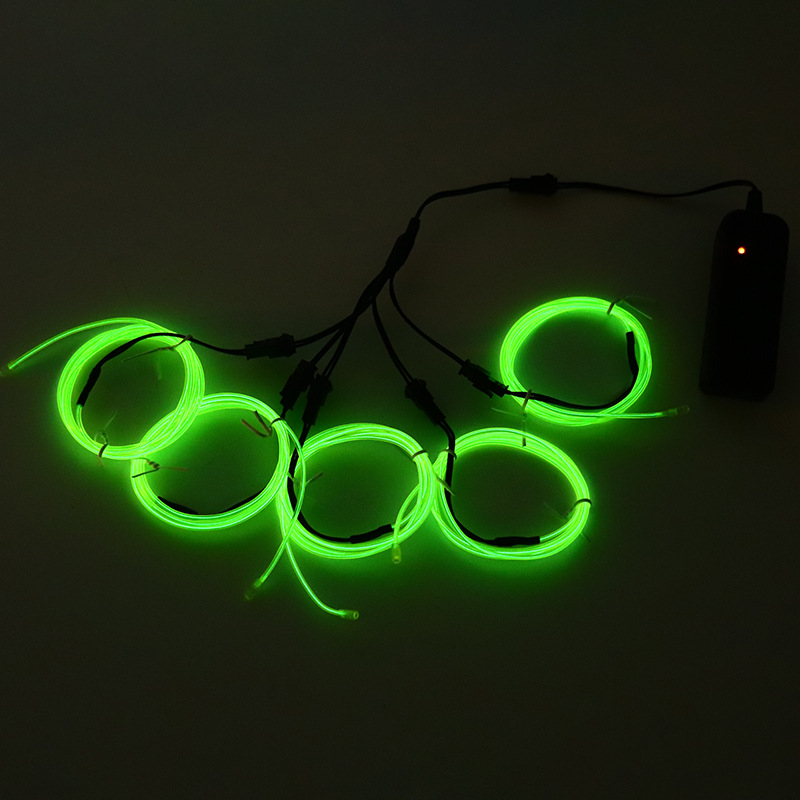 EL cold light one drag five fluorescent dance clothes cold light blue fluorescent green 1 m with 3V battery box Cold Light