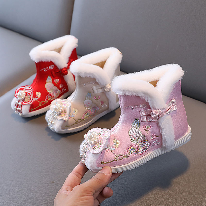 Girls' embroidered shoes Children's Hanfu shoes rabbit ethnic style children's snow boots Chinese style children's ancient cotton shoes