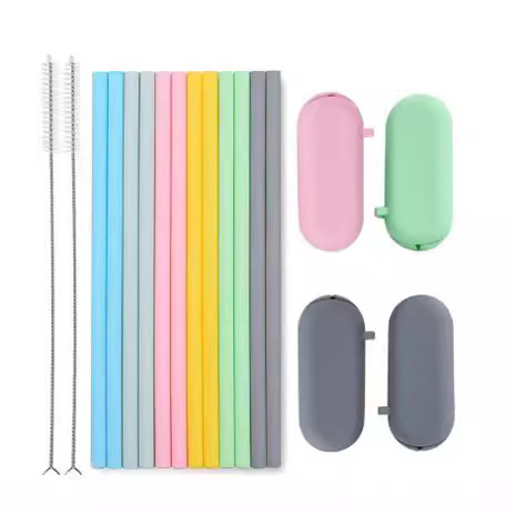 Silicone Straw Silicone Cleaner Storage Box Juice Milk Tea Drink Drink Cocktail Straight Tube Folding Tube Coffee Drink Tube