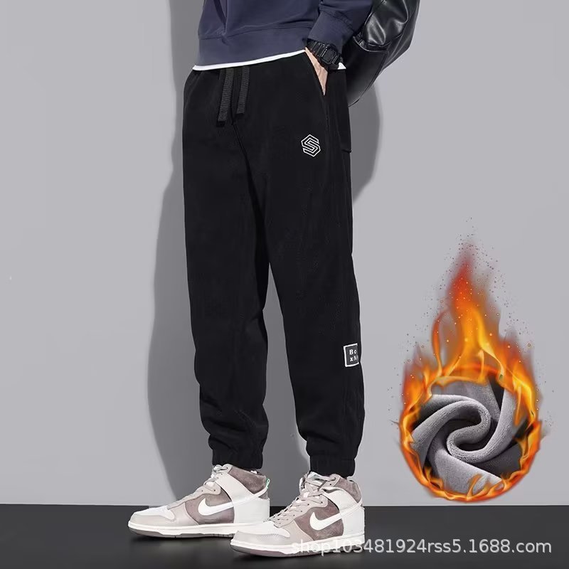Ankle-tied fleece-lined sweatpants men's autumn and winter 2023 new fashion brand loose youth sports pants trendy casual pants
