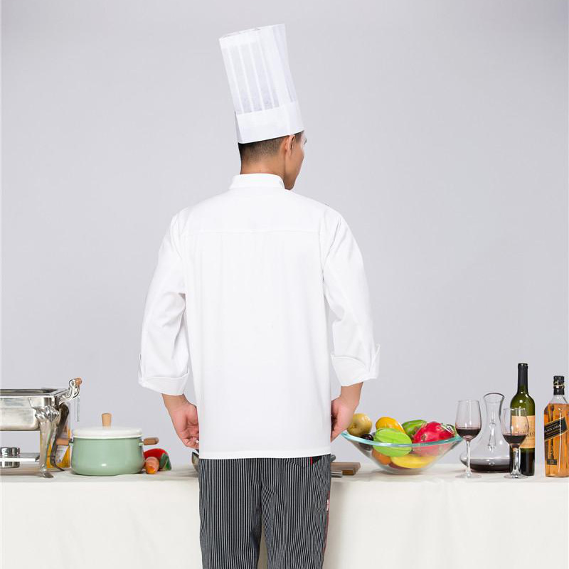 Hotel Restaurant Kitchen Work Clothes Men's plus size Restaurant Rear Kitchen Pure White Chef Clothes Long Sleeve Double-breasted Kitchen Clothes Short