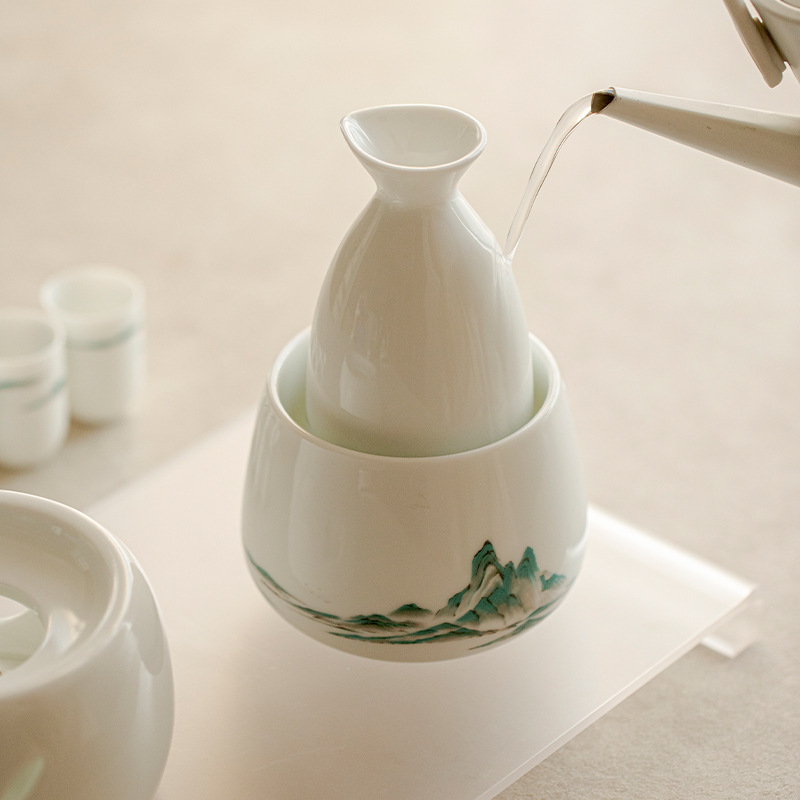 Qianli Jiangshan Wine Warmer Household Chinese-style Wine Glass Wine Jug Liquor Yellow Wine Sake Heating Perm Wine Ceramic Wine Utensils