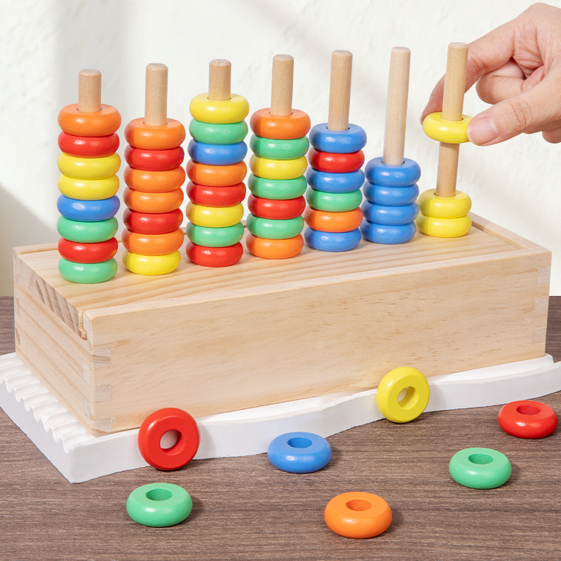 Деревянный набор цветных колец колонна цветовая классификация сортировка когнитивная координация рук и глаз веселая игра Дженга образовательная игрушка