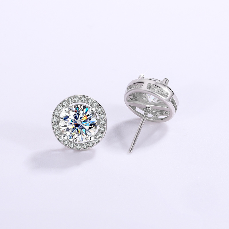 s925 silver Moissanite One Carat Earrings Women's Round Earrings Elegant simple Wedding Ear Jewelry Live supply
