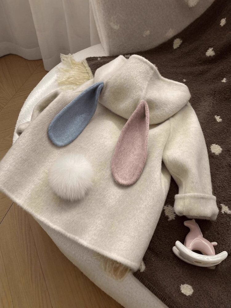 Girls' Woolen Coat fleece-lined Thickened 2024 Autumn and Winter New Cute Baby Girl Western Style South Korea Children's Woolen Coat