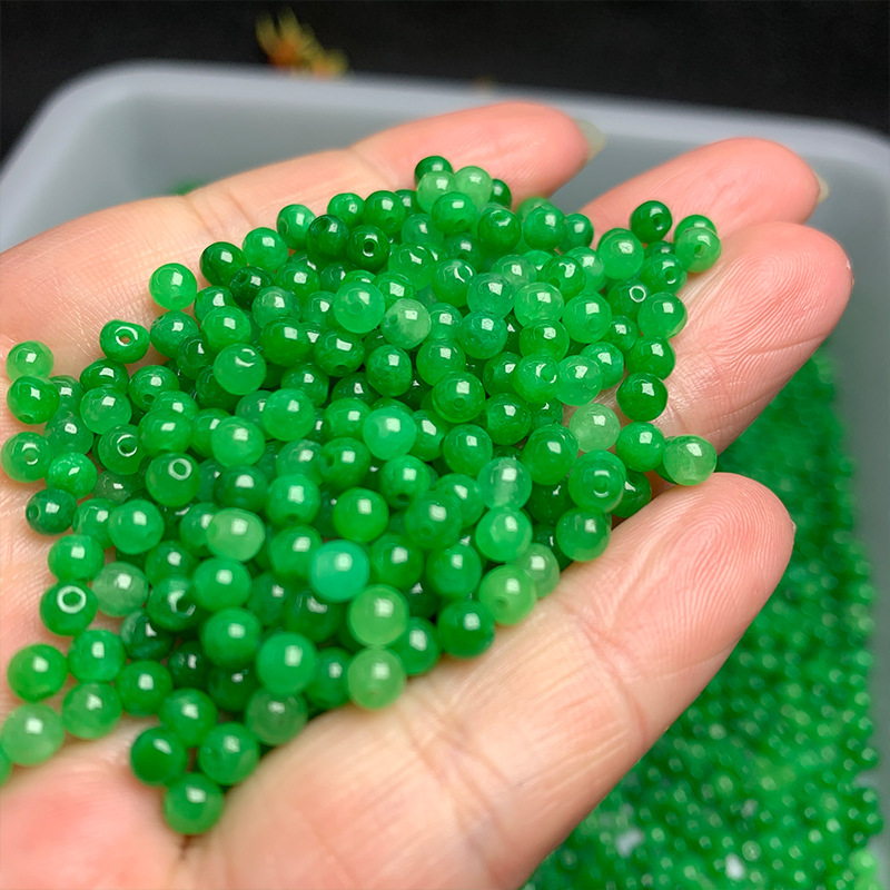4mm Round Loose Beads of Dry Green Jade, Iron Dragon Jade Ornaments, Accessories for Bracelets and Necklaces, Jade Stone