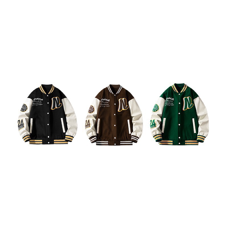 Customized American Cotton Woolen Baseball Uniform Pu Leather Sleeve Towel Embroider Men's Stand Collar Fleece-Lined Jacket with Custom Logo