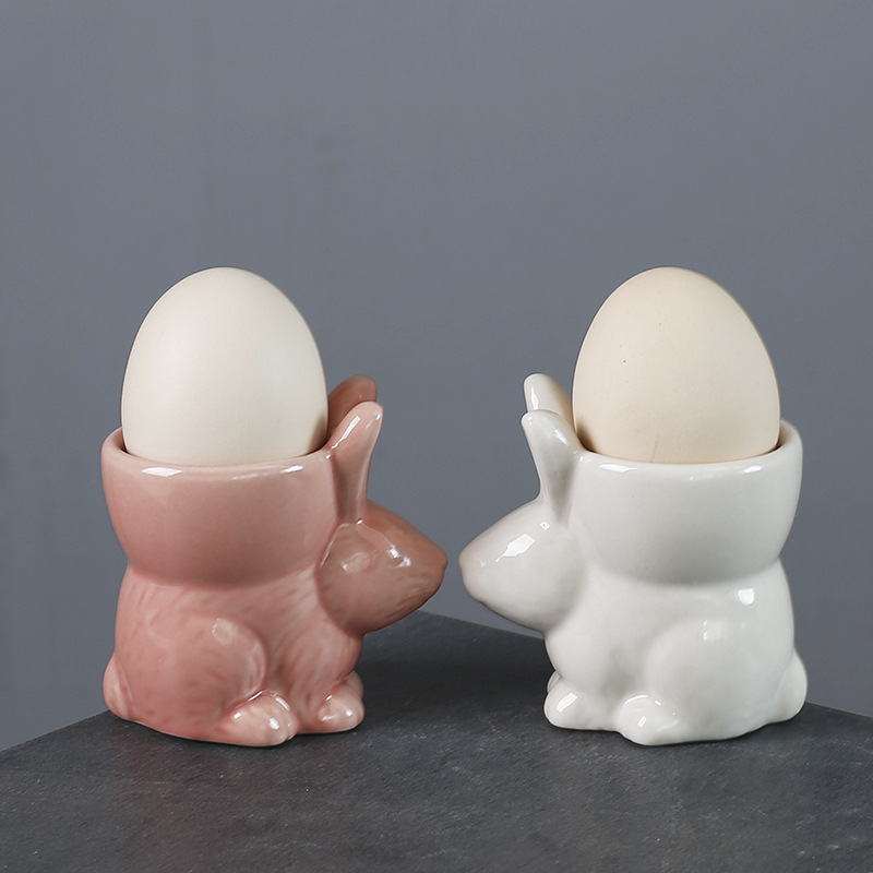 Hand-painted rabbit egg holder ceramic egg cup creative three-dimensional cartoon ornaments ring beauty sundries storage box