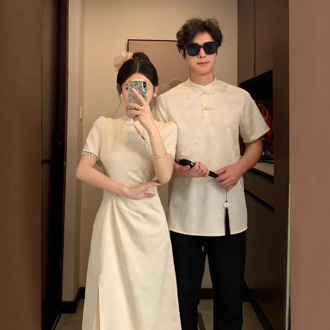 Новая китайская стильная парная одежда летняя новая универсальная модель с завышенной талией улучшенное платье с воротником мужская рубашка