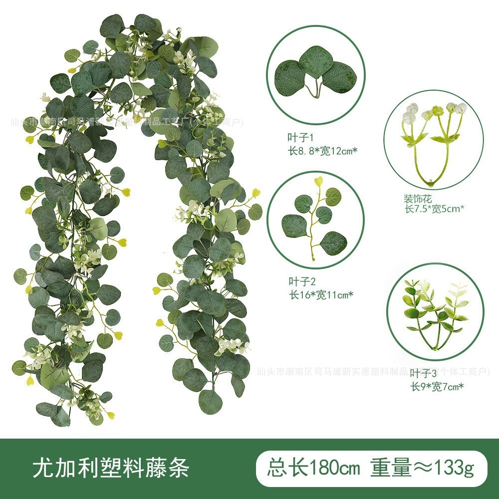 Cross-Border Artificial Rattan Eucalyptus Money Leaf Fake Flower Vine Green Plant Pendant Christmas Vine Decoration Home Handmade Ornaments