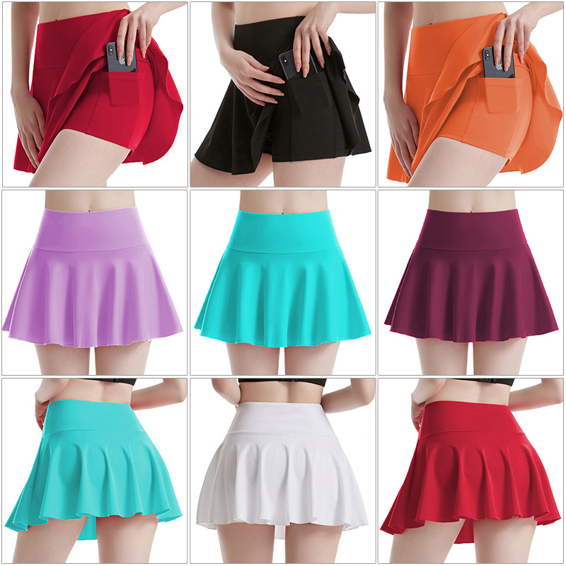 Silk Tu Sports Tennis Skirts Women's Spring and Summer High Waist Hip Lifting Fitness Skirt Anti-Exposed Training Pleated Yoga Skirt