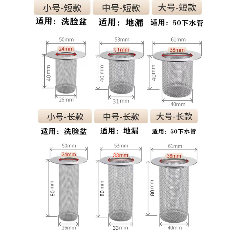 Stainless steel hair filter screen basin toilet floor drain wash basin toilet sewer anti-blocking artifact