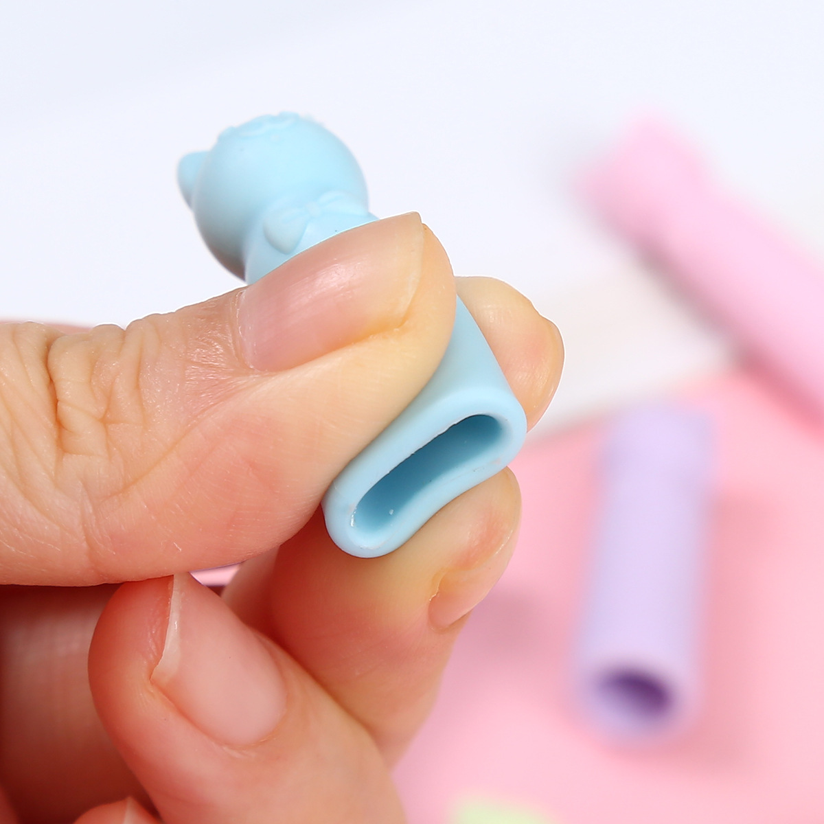 New Cartoon Pen Cap Eraser Pencil Extender Traceless Less Crumb Protective Cover Soft Rubber Cat Ear Pencil Cap