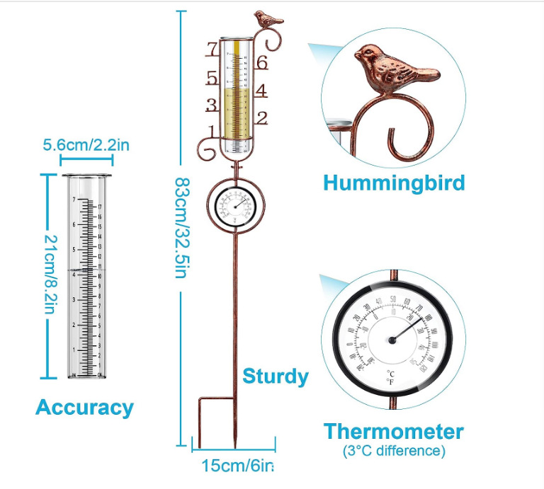 Rain Gauge Large Size (about 81.3cm) Outdoor Copper Rain Gauge (about 17.8cm) Capacity Rain Gauge