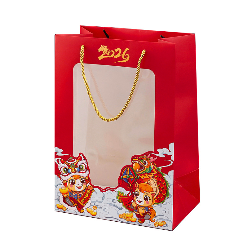 2026 New Year Window Bag Doll Bag Year of the Horse Gift Bag High-End Paper Bag Red Handbag New Year's Day Holiday Bag