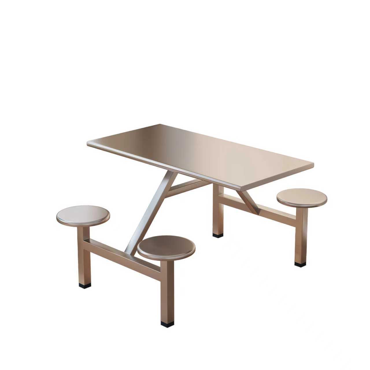 School Cafeteria Stainless Steel One-Piece Dining Table and Chairs Student Employee Restaurant 4-Person 6-Person 8-Person Fast Food Dining Table and Chair Combination