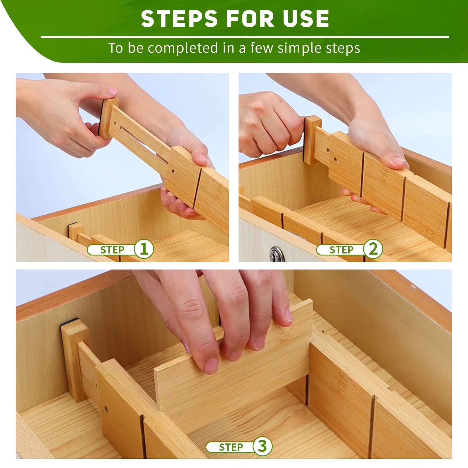 Retractable Bamboo Household Drawer Divider Rack Set of 4 Bamboo Drawer Organizer Set Spring Type