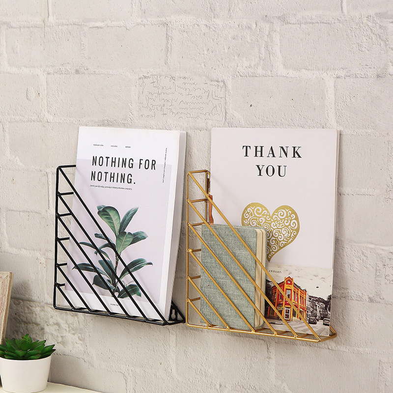 Wholesale Ins Iron Wall Hanging Bedroom Bookshelf Book and Newspaper Rack Children's Picture Book Rack Wall Display Rack Magazine Rack