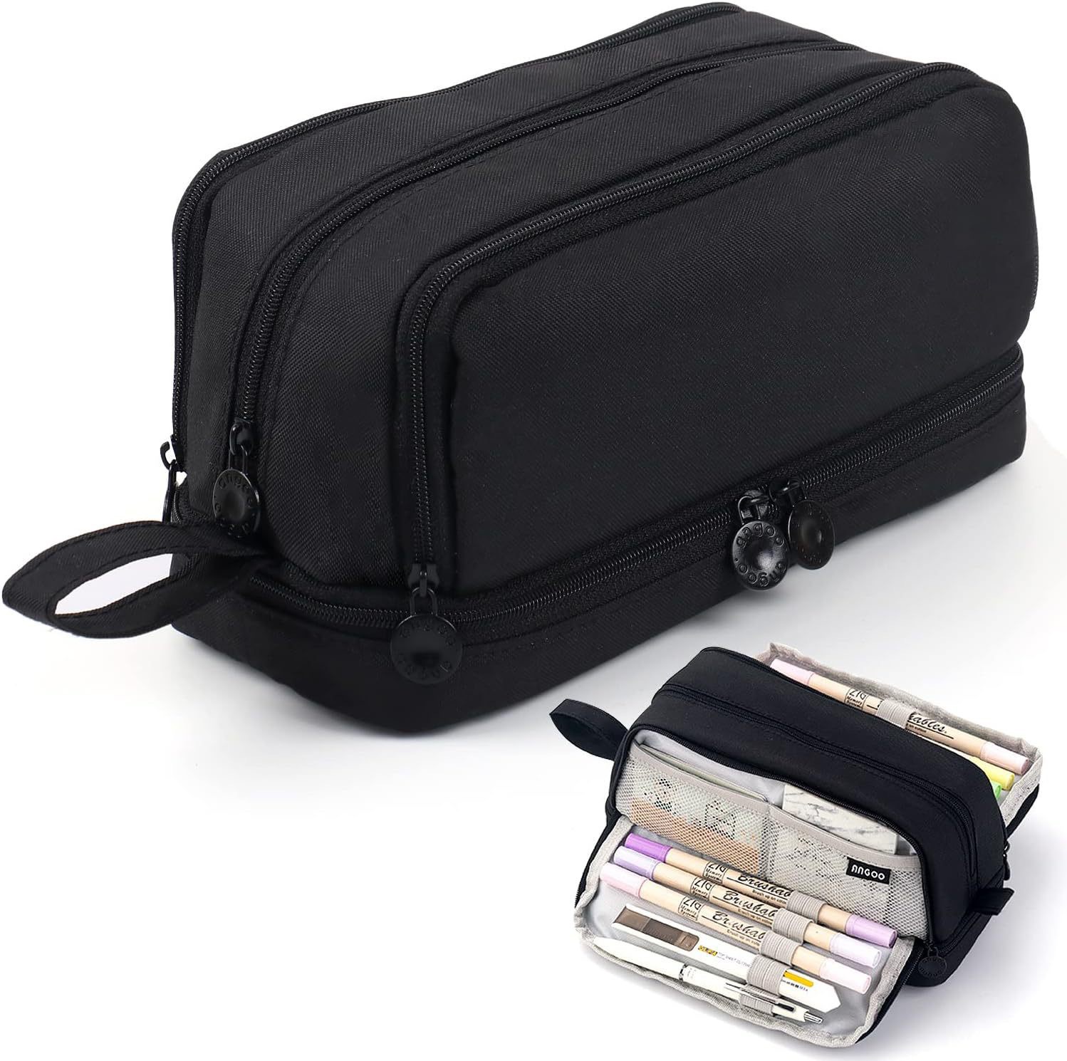 Cross-Border Wholesale Pencil Case Stationery Bag Student Macaron Color Double Window Multifunctional Pencil Case Learning Stationery Hot Item