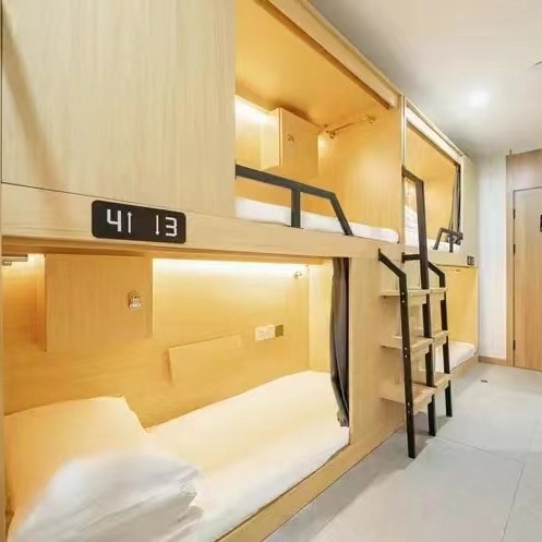Student Dormitory Space Capsule Bed with Desk, Cross-Bed Movable Table