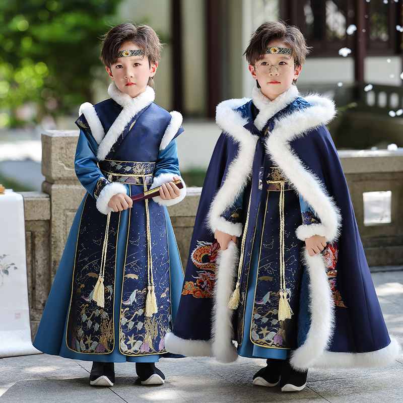Детский осенне-зимний костюм танг для мальчиков, ханфу на Новый год, зимняя китайская древняя одежда