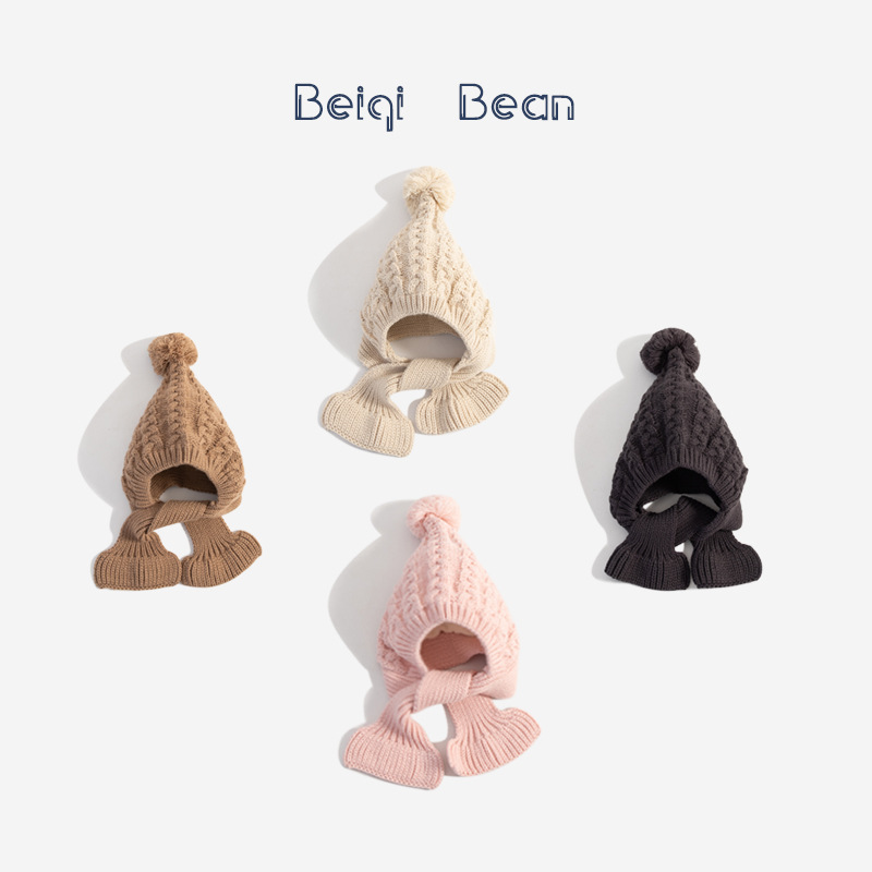 Шапка и шарф для детей осень и зима интегрированная шершавая шапка K-стиля с подкладкой из флиса тёплая вязаная шапка для мальчиков и девочек