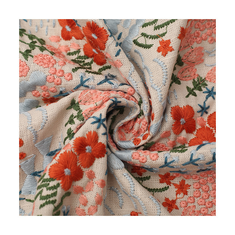 Factory supply handmade ins Wind Yukou Mei Zi flower sea embroidery fabric bamboo cotton linen DIY handmade bag fabric