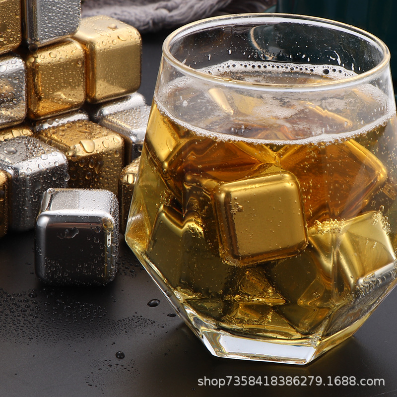 Factory Direct Sales 304 Stainless Steel Ice Cube Metal Ice Cube Set Beer Whiskey Quick-Frozen Stainless Steel Ice Tartar