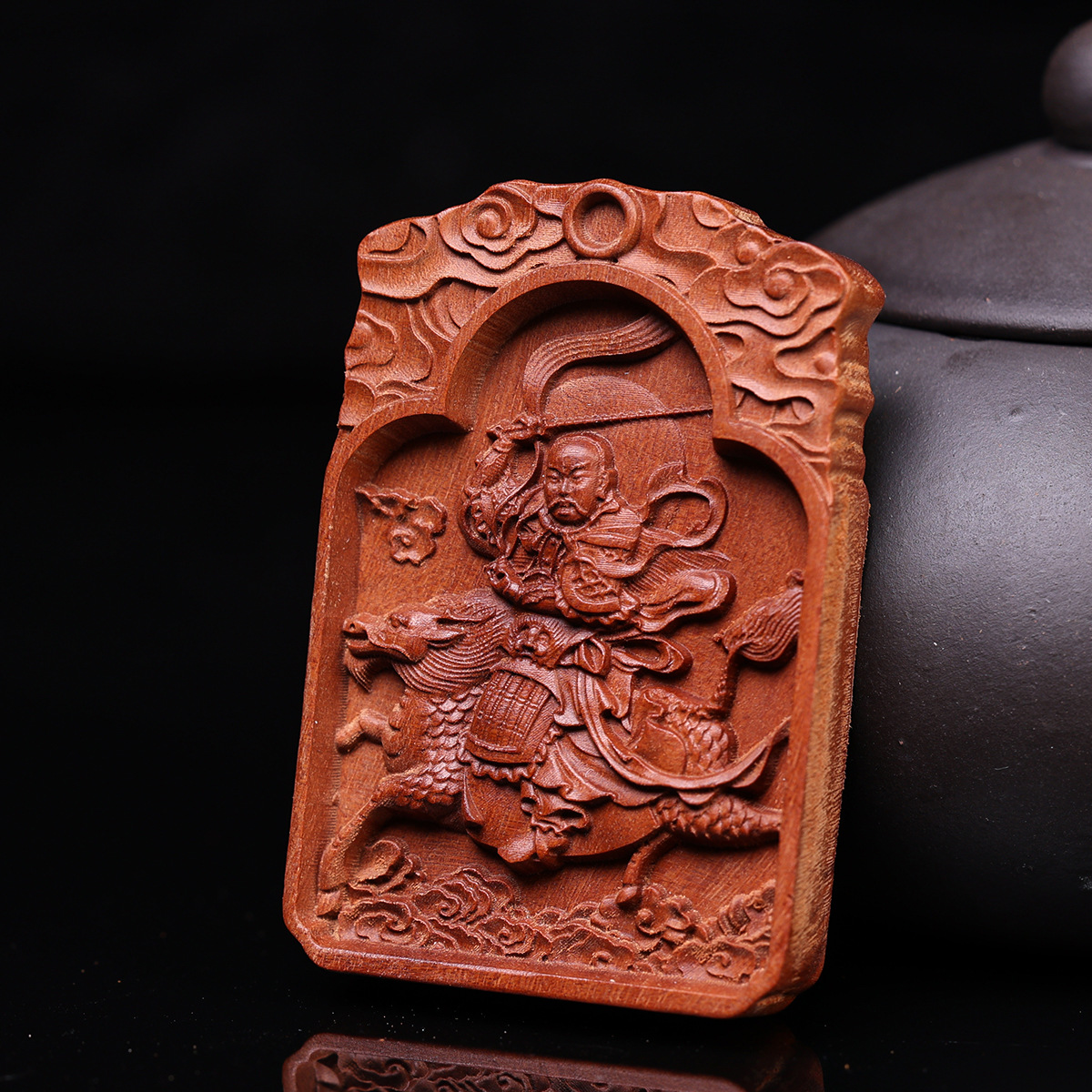 Ethnic Style Natural Lightning-Struck Jujube Wood Mountain Ghost Flower Bagua Nine-Day Thunder God Puhua Tianzun Peace and Safety Plaque