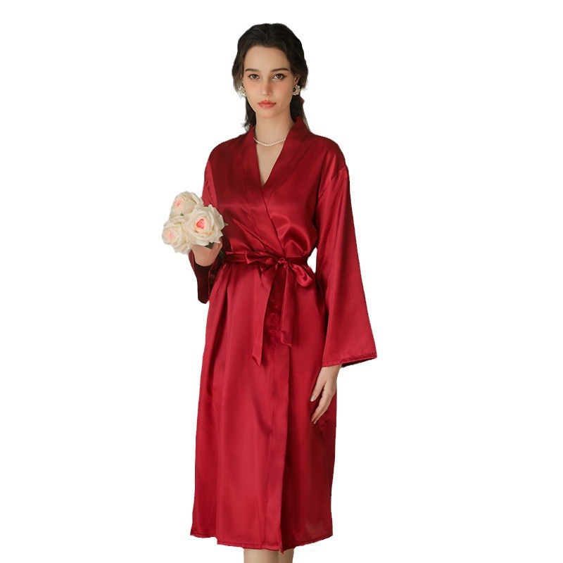 Cross-Border European and American Women's Imitation Silk Nightgown, Wedding Makeup Robe, Thin Cardigan Robe, Bride's Dressing Gown, Bestie Robe