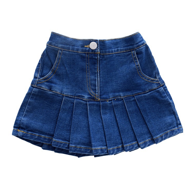2025 New Children's Clothing Girls Stretch Denim Pleated Culottes Spring New Style Baby Blue Skirt