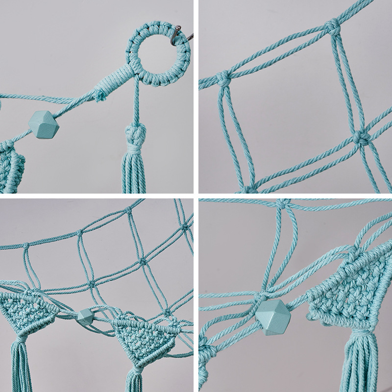 Woven Plush Toy Storage Net, Triangular Net Pocket, Corner Net, Hand-Knitted Tassel Triangular Toy Net Pocket