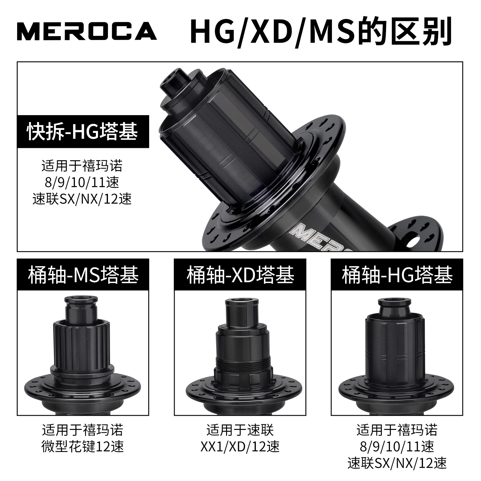 Meroca Mountain Bike Hub 120 Clicks 4 Bearing Quick Release Thru-Axle Disc Brake Six-Claw Hg/Ms/Xd Cassette Hub