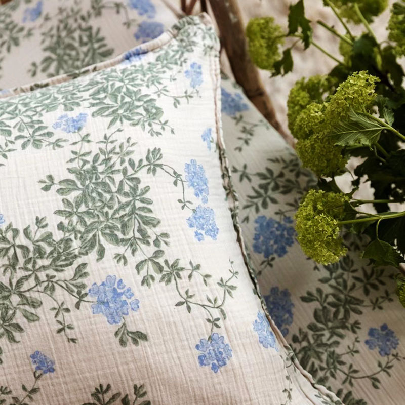 New Style Bedding Four-piece Set ins Style Baby Cotton Bedding Blue Jasmine Gauze Bedding Children's Bedding Cover Pillowcase