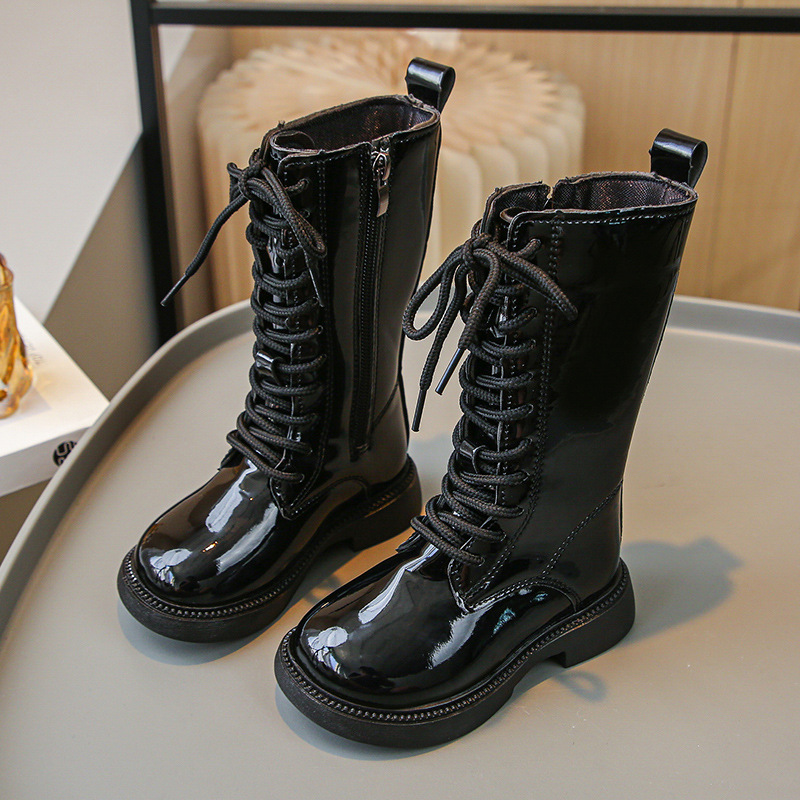 Girls' shoes winter children's boots spring and autumn children's shoes baby long single boots 2023 New Girls' High boots fleece-lined