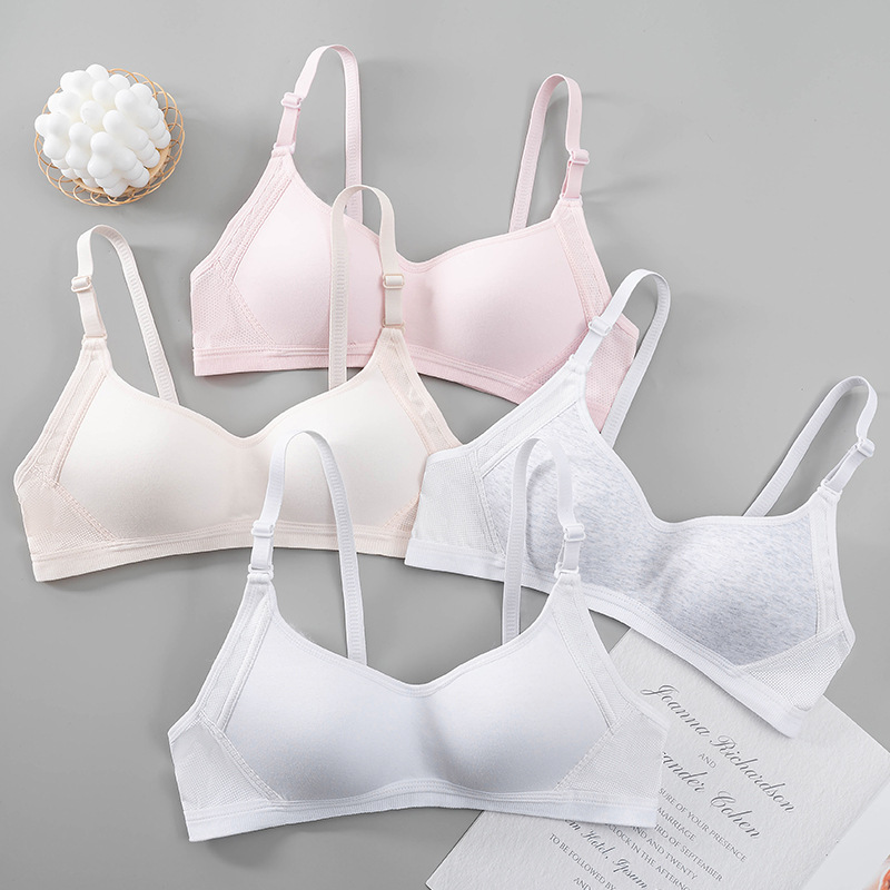Летнее дышащее хлопковое нижнее белье для девочек, комфортный беспроводной бюстгальтер, оптовая продажа