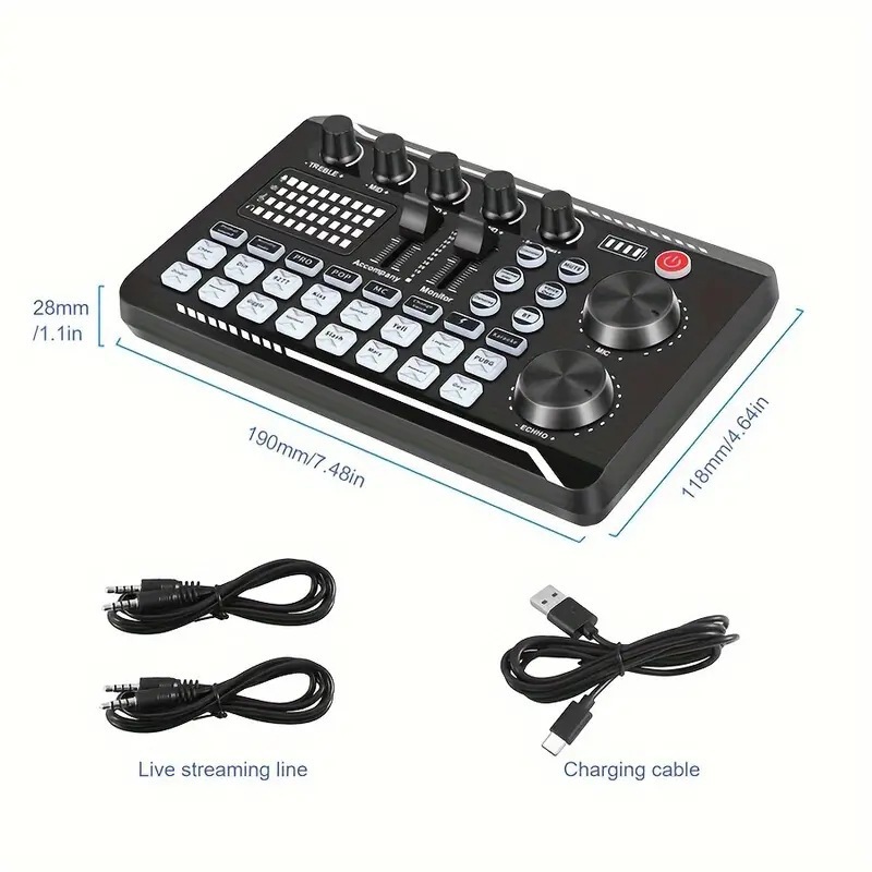 Cross-Border Popular F998 Live Broadcast Sound Card, Mobile Phone Live Broadcast Dedicated Sound Card, Anchor Recording Equipment, Charging and Using Microphone
