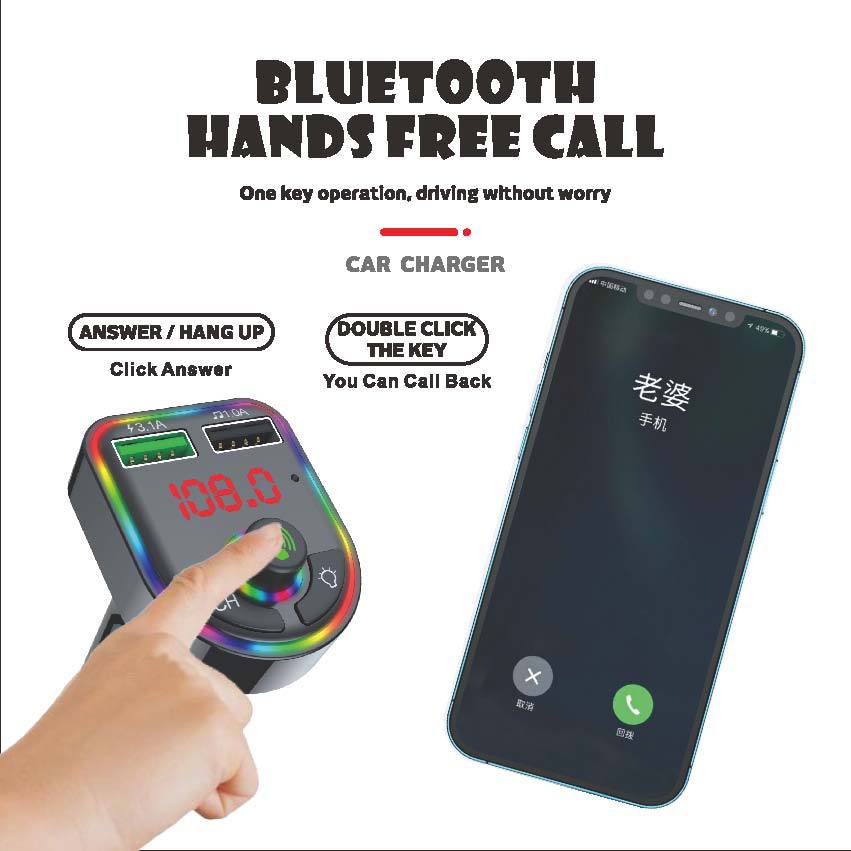 F6 Car Bluetooth Mp3 Player Hands-Free Colorful Ambient Light Pd Fast Charging Qc3.0 Car Fm Transmitter Fast Charging