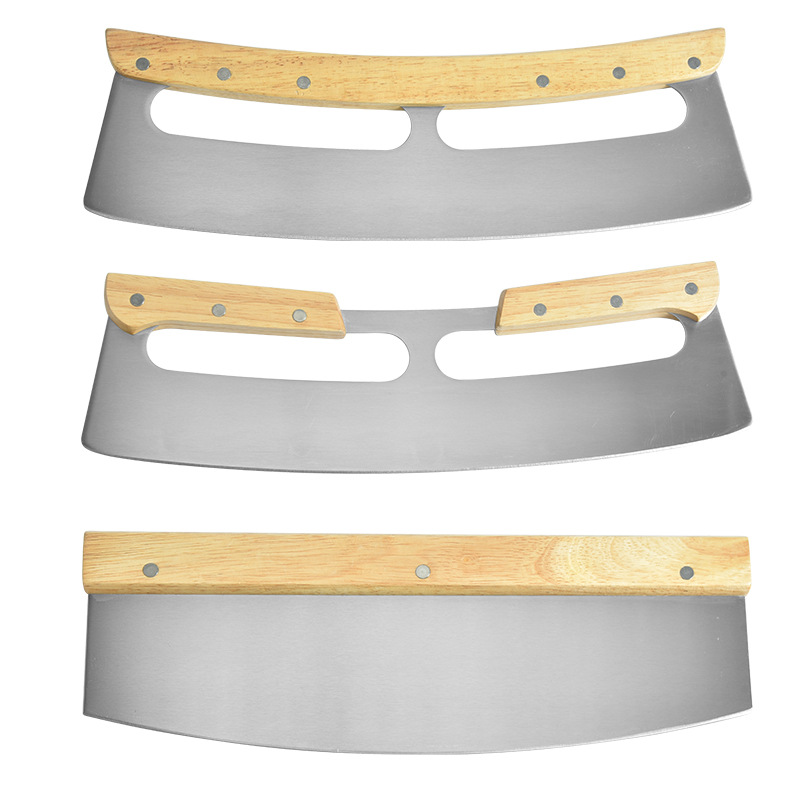 Stainless Steel Pizza Knife Semi-Circular Noodle Knife Double Handle Rocking Knife Nougat Pancake Cutter Kitchen Baking Tools