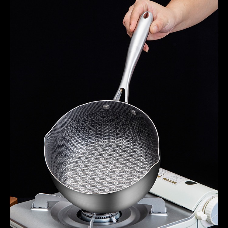 Оптовая продажа нержавеющей стали снеговара, небольшой молочной кастрюли, сотейника с ячеистой антипригарной поверхностью, кастрюли для продуктов с крышкой, универсальная