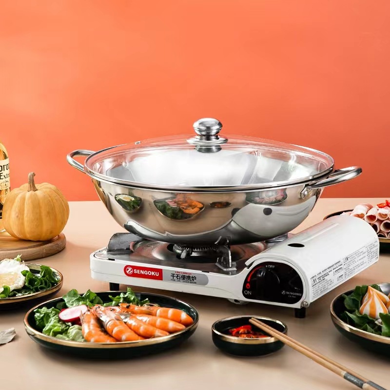 304 Stainless Steel Hot Pot Basin Little Sheep Yuanyang Pot Extra Thick Clear Soup Pot Two Flavor Separated Pot Double Ears Hot Pot with Lid