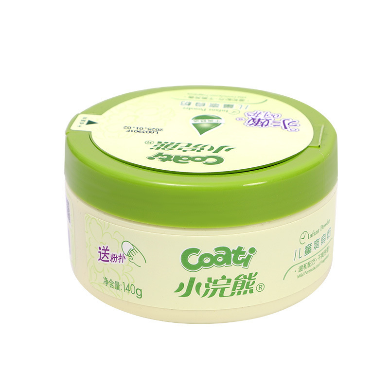 Small raccoon 140g newborn baby anti-DDoS anti-prickly heat powder with puff children's prickly heat powder baby talcum powder