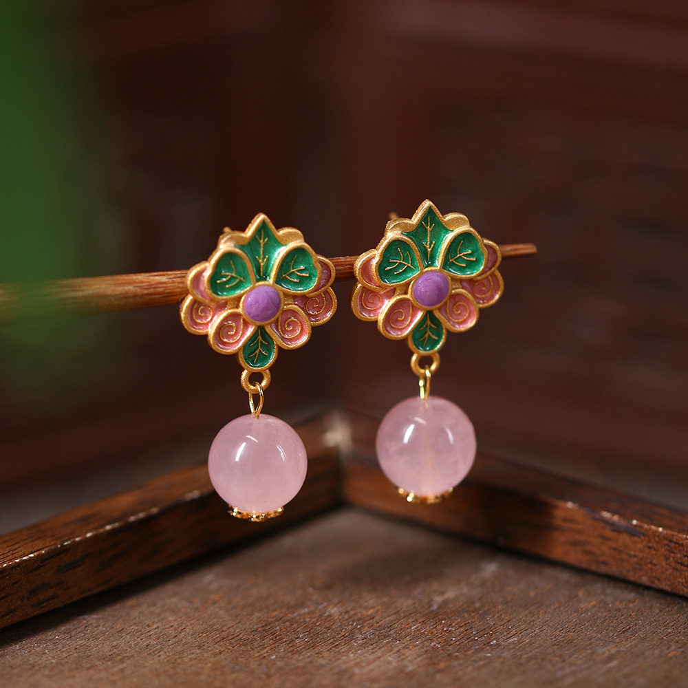 Natural Crystal Earrings, National Trend Original Handmade Earrings, Retro Chinese Style Light Luxury High-End Earrings Wholesale