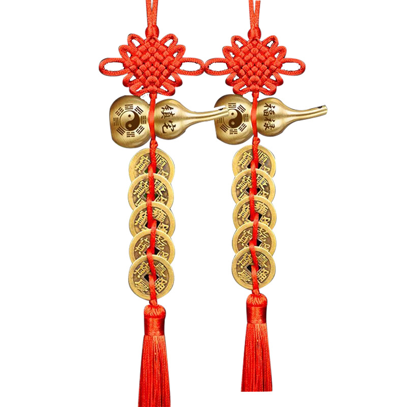 Zhenzhai Fu Lu pure copper gourd pure copper five emperors Chinese knot door-to-door pendant tassel lettering engraved copper gourd
