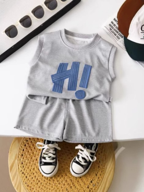 New Children's Clothing Summer Children's Casual Suits Loose Clothes Boys Short-Sleeved Waffle Baby Summer Wholesale