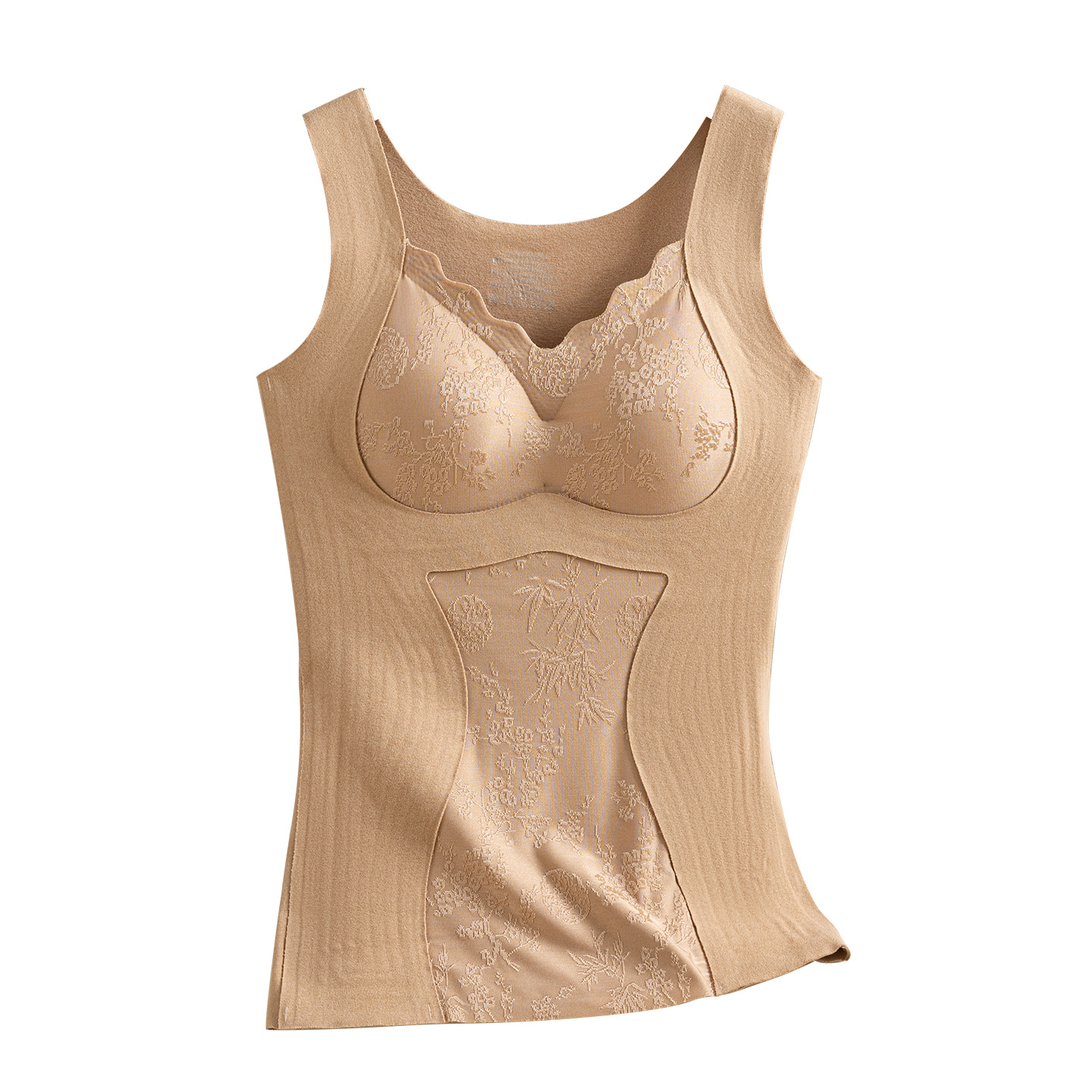 New Chinese-Style Embossed Thermal Vest for Women, Bra-Free, Thickened Heating Base Layer, Double-Sided Brushed Thermal Underwear