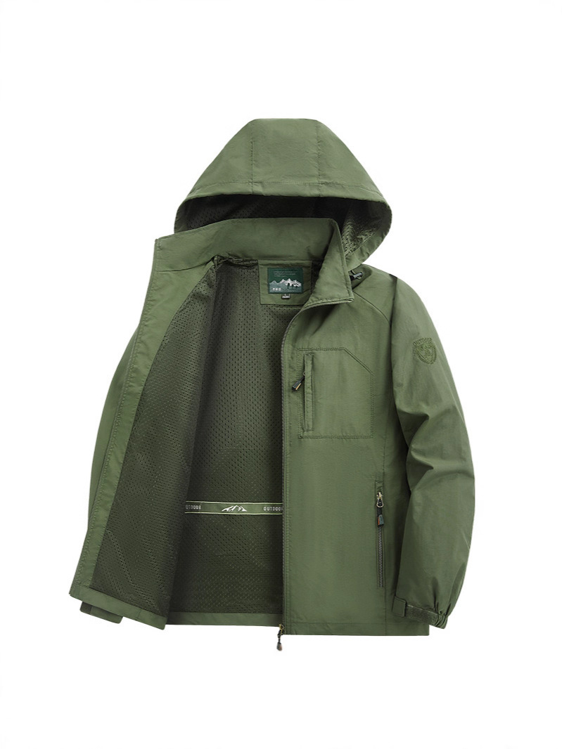 男士春秋季运动夹克休闲中老年可脱卸帽防风防水工装机能外套上衣