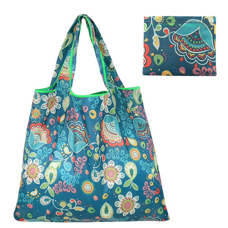 in stock Foldable Shopping Bag Lightweight Nylon Waterproof Portable Single Shoulder Medium Environmental Protection Bag Portable Supermarket Shopping Bag